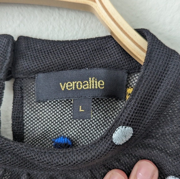 Vero Alfie Womens Blusa Bersuit Polka Dot Mesh Blouse Size Large Black - Picture 4 of 6